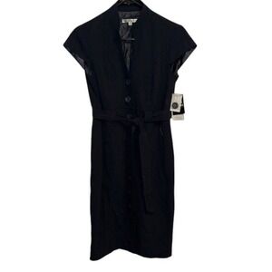 NWT Women's‎ Sandra Darren Navy Cap Sleeve Button down w/Belt Dress Sz 8